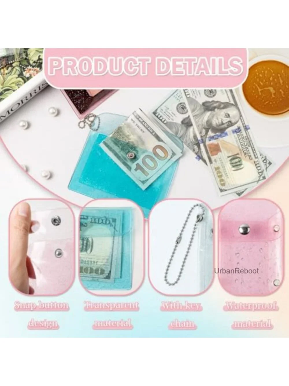 6PCS Clear Lipstick Case Keychain PVC Coin Purse Mini Snap Card Holder